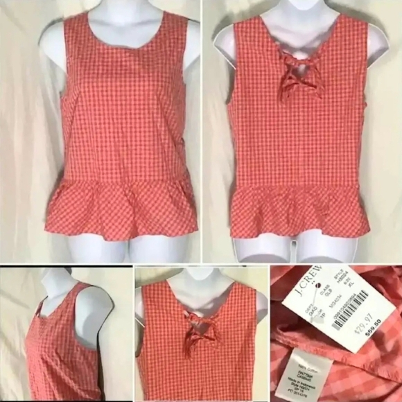 NWT J Crew Pink Gingham Peplum Top ~XL - Picture 2 of 2